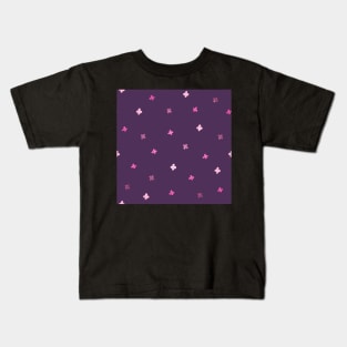 Simple Pink Flower Pattern on Purple Kids T-Shirt